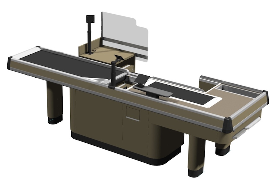 Checkout counter with deals conveyor belt
